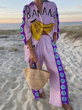 Nice To Meet You Banana Nanica Graphic Pink Matching Lounge Set Size S